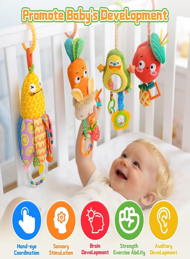 YELUFT Baby Hanging Rattle Toys, 4pcs Car Seat Stroller Toys Crib Plush Toy for Baby Newborn Infant Car Travel Activity with Teether for Boys Girls, Tummy Time for Babies 0 3 6 9 12 Months - Image 2